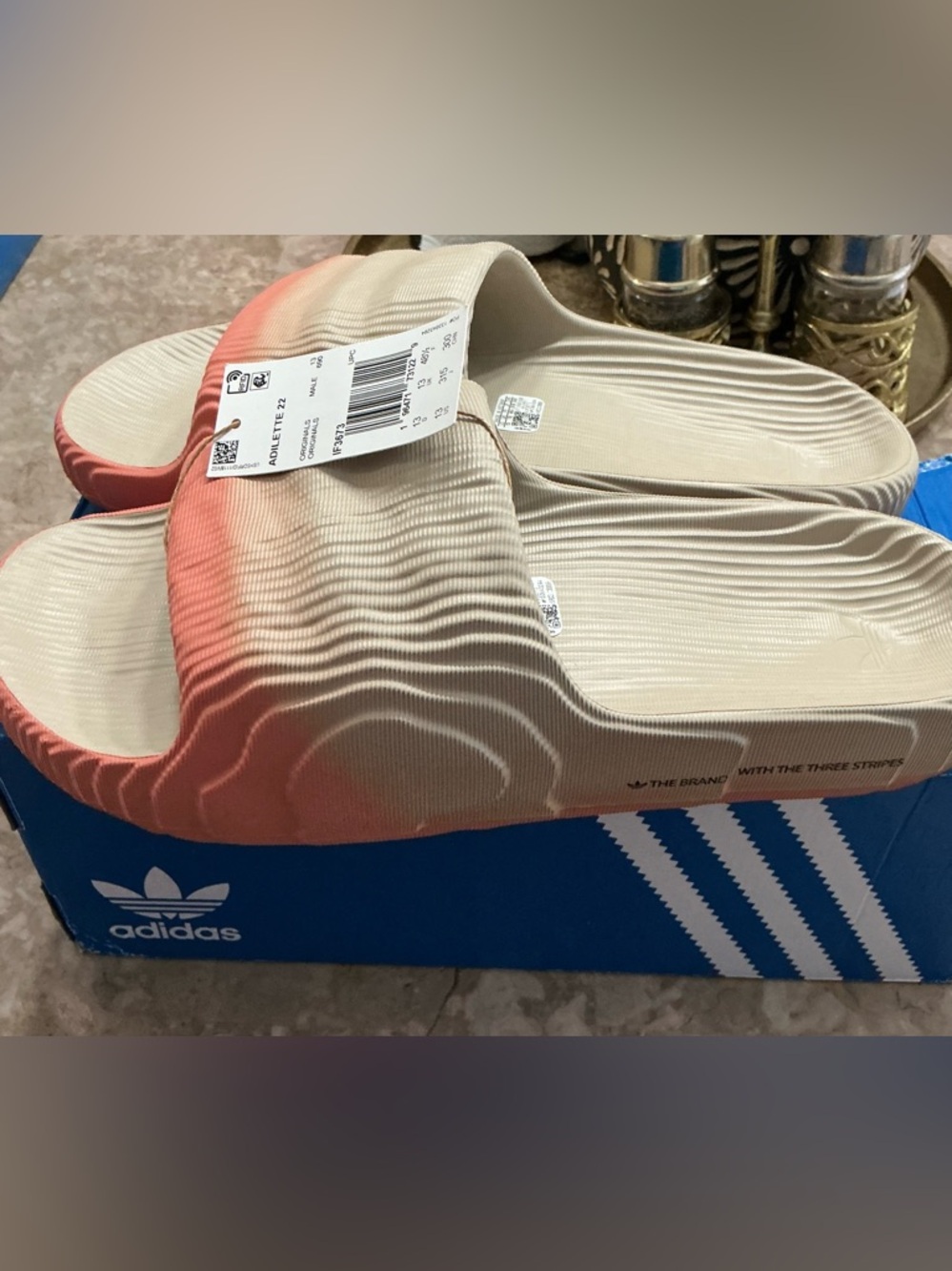 adidas Beige Slides with Coral Gradient Accent